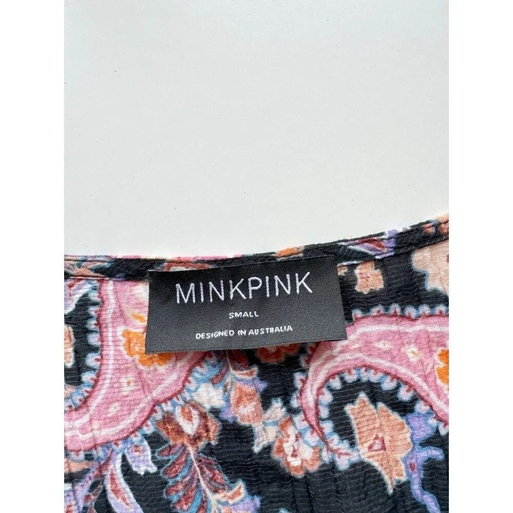 MINKPINK Celestia Floral Paisley Plisse Pleated Boho Peasant Midi Dress, Size S - Picture 13 of 15